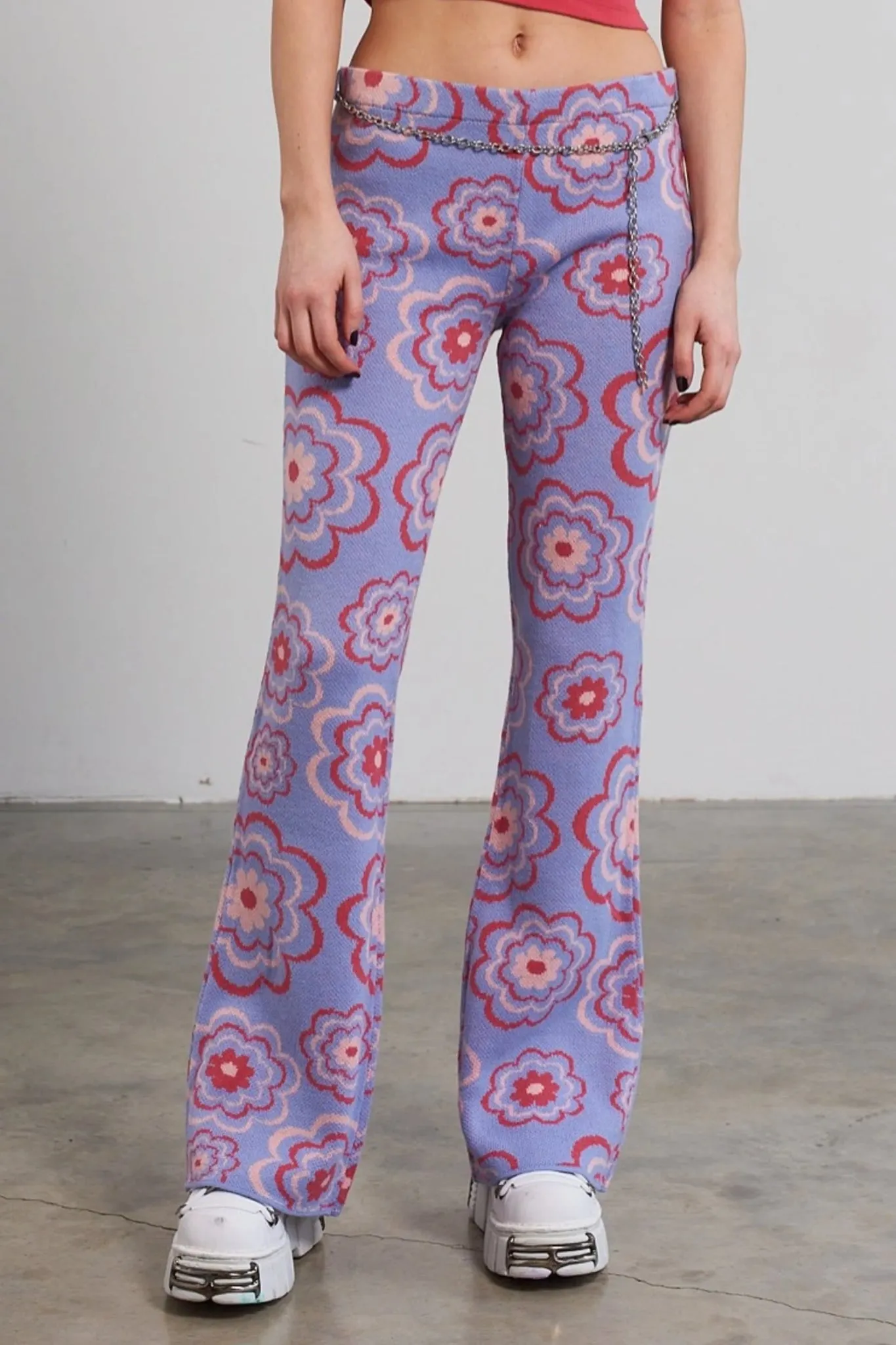 The Ragged Priest Power Floral Knit Flare Trousers