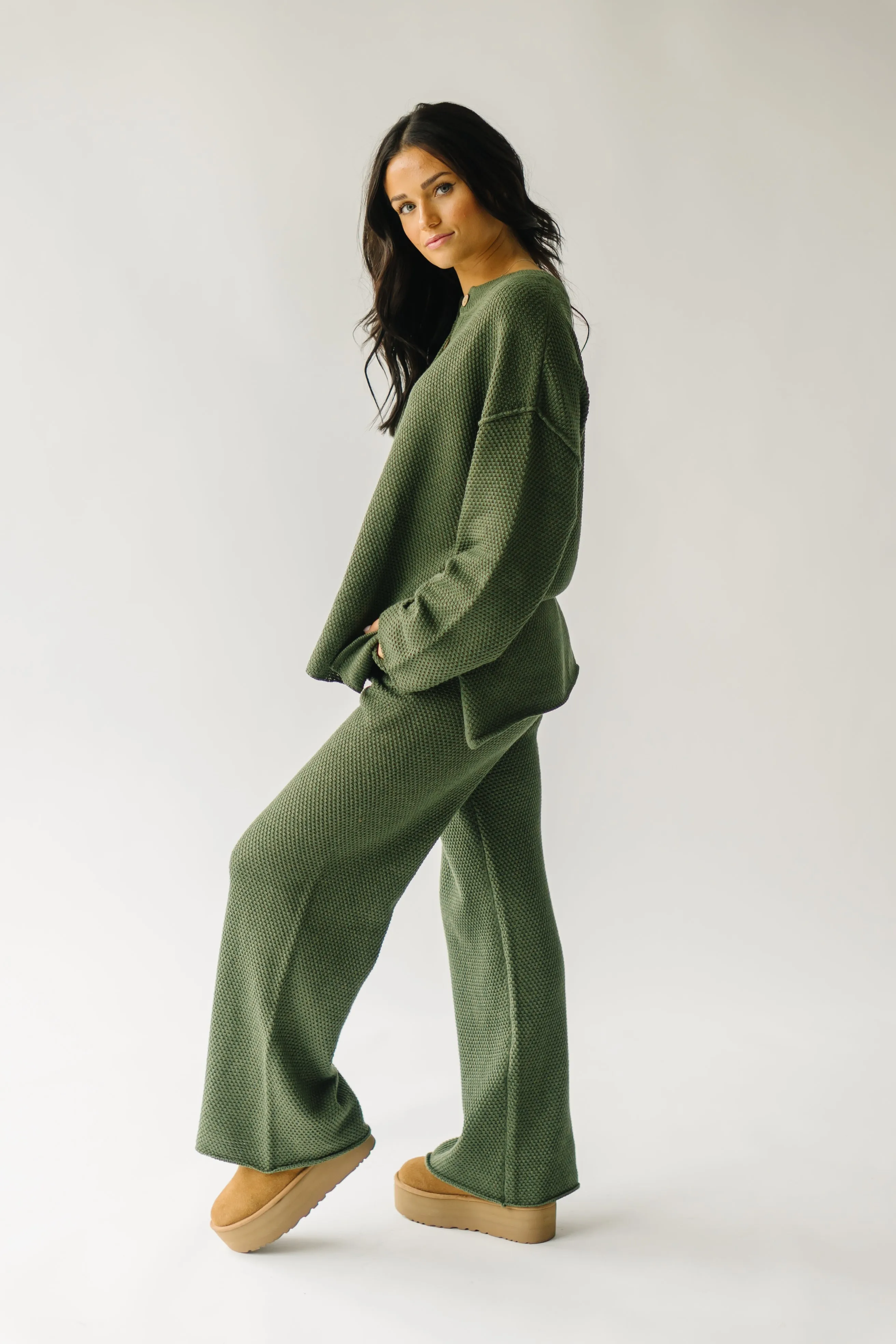 The Riker Wide Leg Sweater Pant in Olive