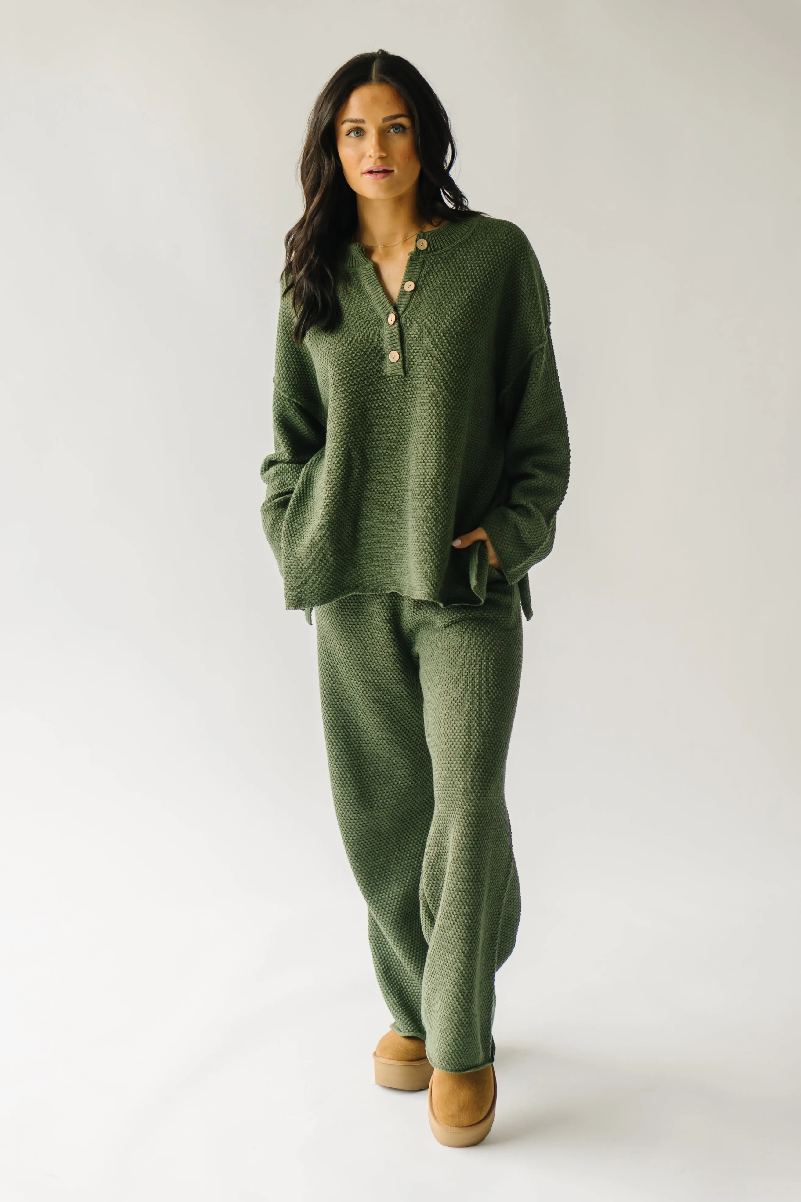 The Riker Wide Leg Sweater Pant in Olive