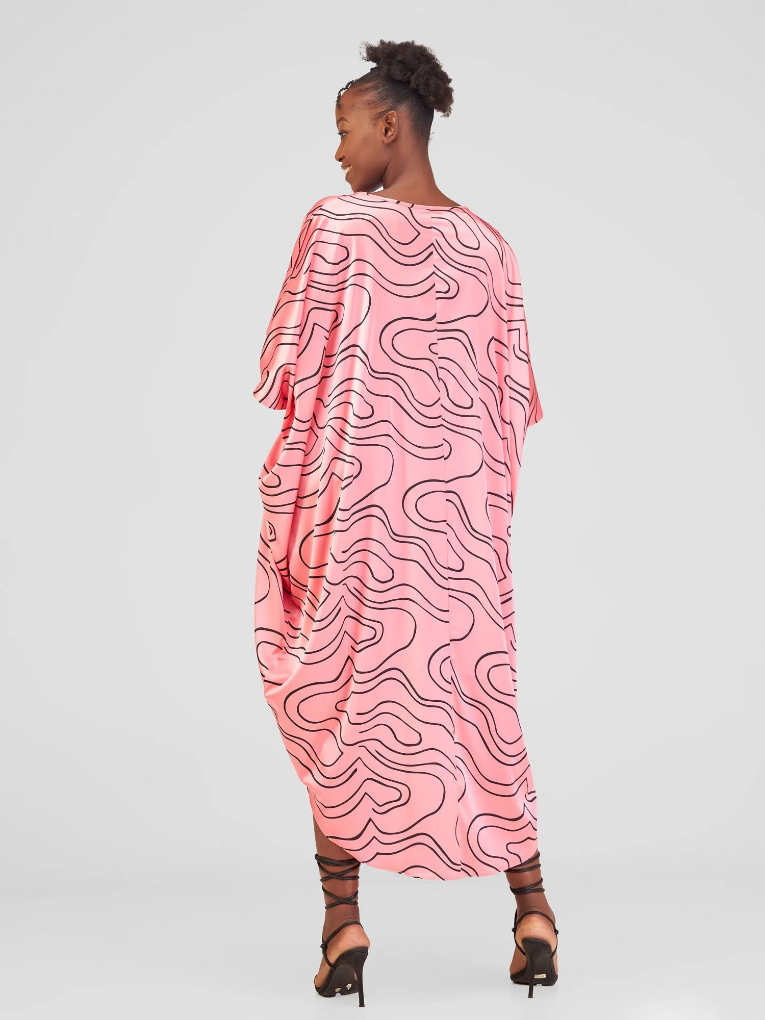 Vivo Lani Satin High Low Dress - Pink / Black Hini Print