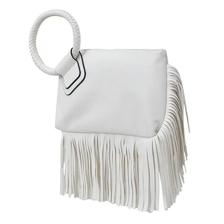 White NGIL Faux Leather Fringe Wristlet