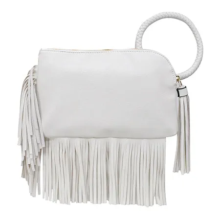 White NGIL Faux Leather Fringe Wristlet