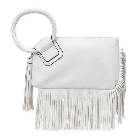 White NGIL Faux Leather Fringe Wristlet